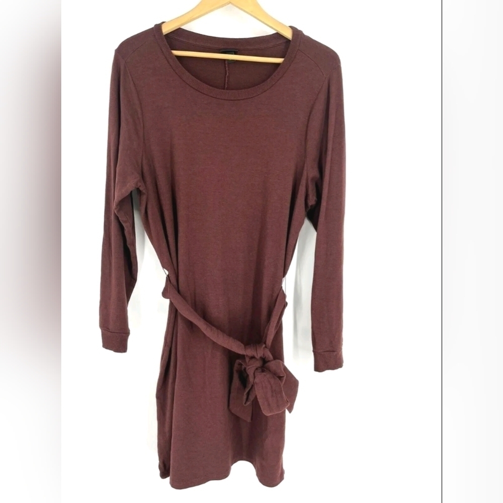 Torrid Dress Size 3X Womens Raisin Brown French Terry Belt Tie Shift Long Sleeve - Picture 3 of 4